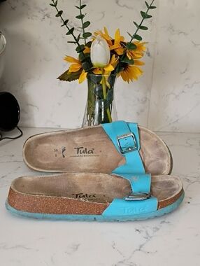 Tula Turquoise Single-Buckle Cork Footbed Slide Sandals